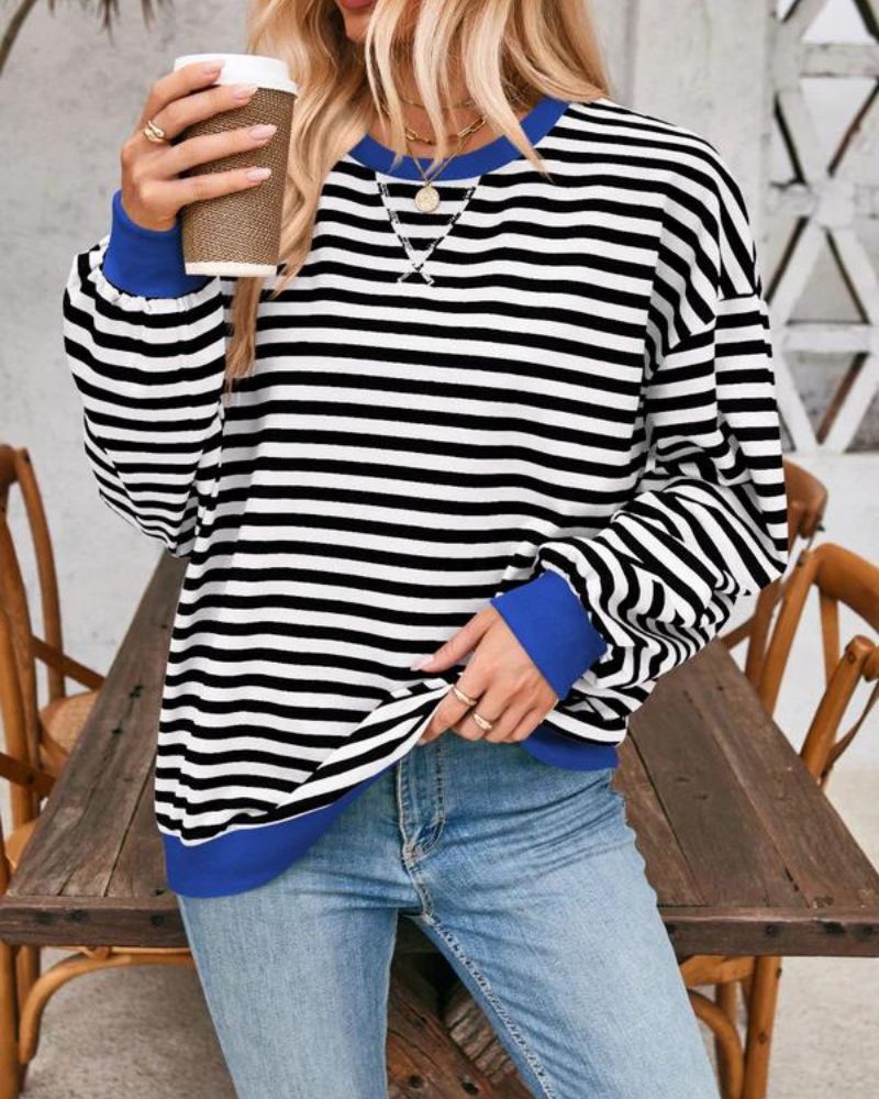 Street-Wave Plus Size Striped Sweatshirt With Soft Flattering Fit For Curvy Women