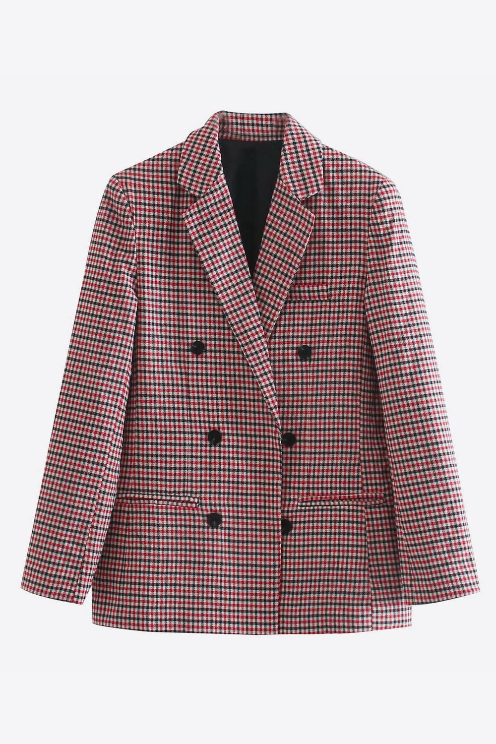 Street-wave Checked Double-Breasted Blazer for Women Button Front Lapel Collar Versatile Office to Casual Wear