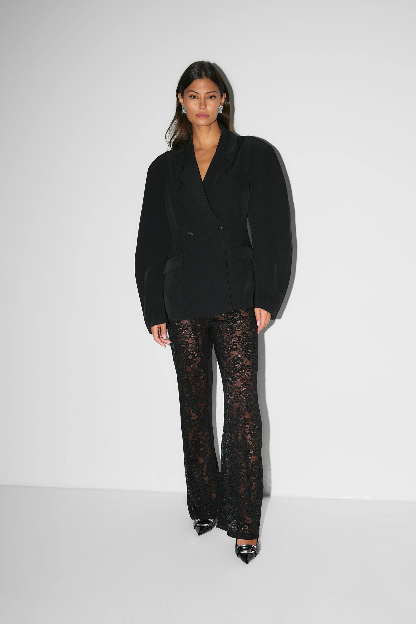 Street-wave Lace Wide-Leg Pants For Women Elegant Sheer Lace Detailing Luxury Comfort