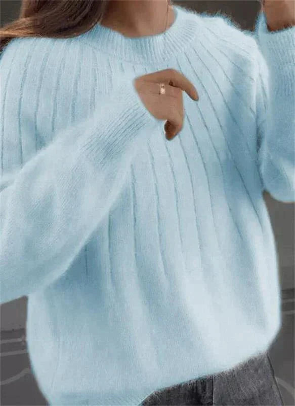 Street Wave Women's Cashmere Sweater Ultra Soft Ribbed Crewneck Pullover For Autumn Warmth