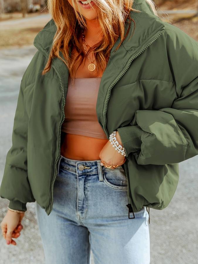 Street-wave Puffer Jacket for Women - Insulated Polyester Comfort for Transitional Weather