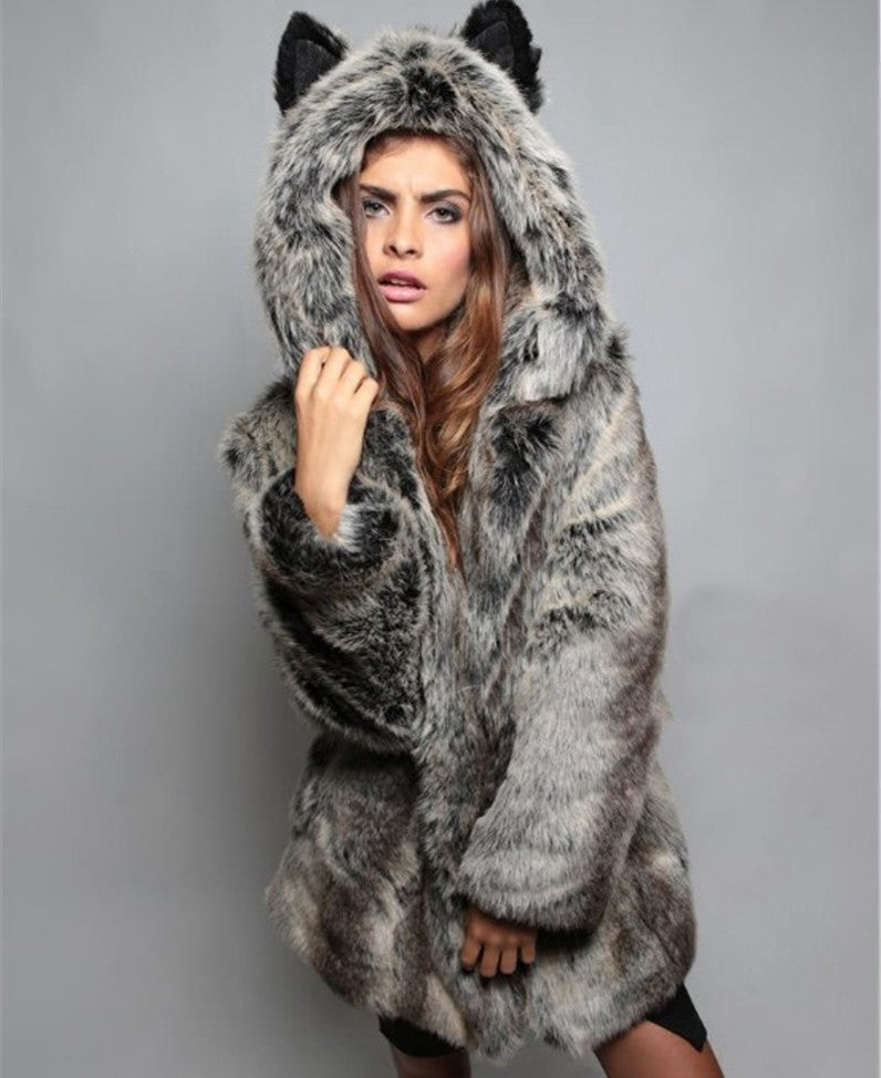 Streetwave Cozy Fur Coat With Hood And Cat Ears For Women Ultra Soft Plush Warmth And Comfort