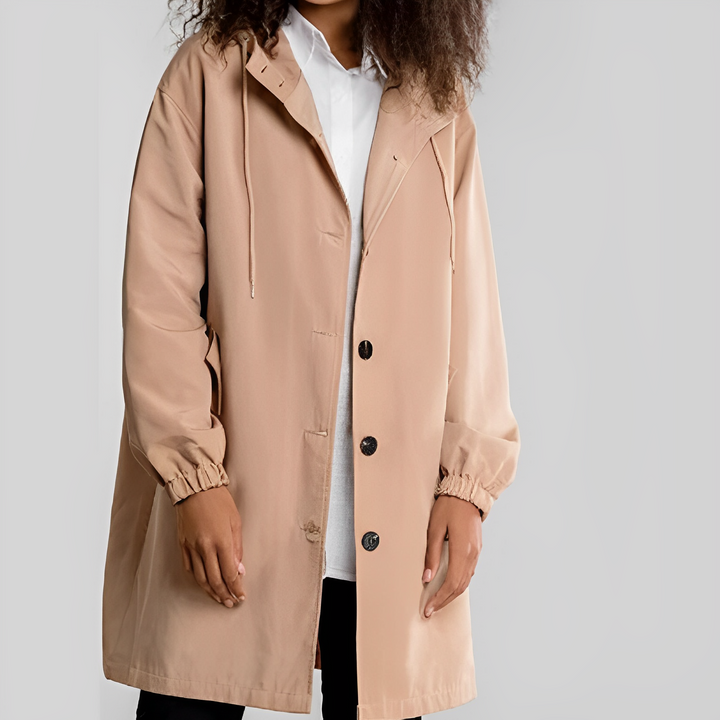 Street-Wave Women's Hooded Raincoat With Drawstring Hood Weatherproof Fall Winter Coat For Stylish Comfort