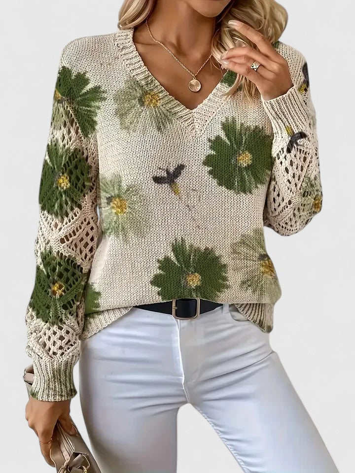 Women's Floral Pattern Sweater with Soft Fabric and Relaxed Fit