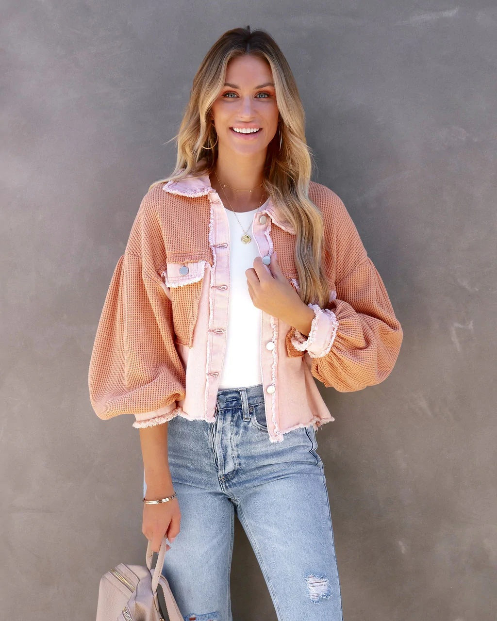 Street Wave Cropped Patchwork Jacket With Statement Sleeves For Women Everyday Wardrobe Essential