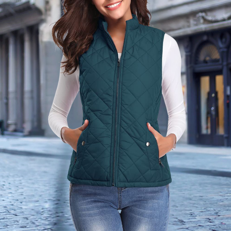 Street-Wave Quilted Jacket For Women With Full Zip Front Warmth And Convenient Pockets For Everyday Wear