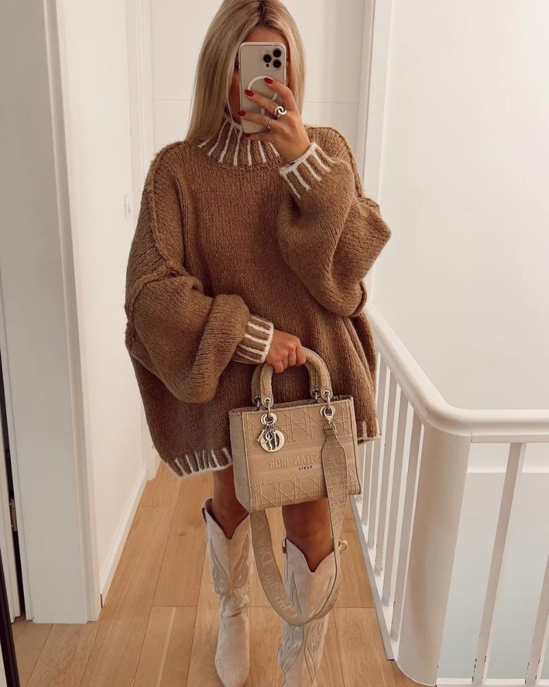 Street-Wave Oversized Turtleneck Knit Sweater For Women Warm Cozy Comfort Fit Luxury Pullover