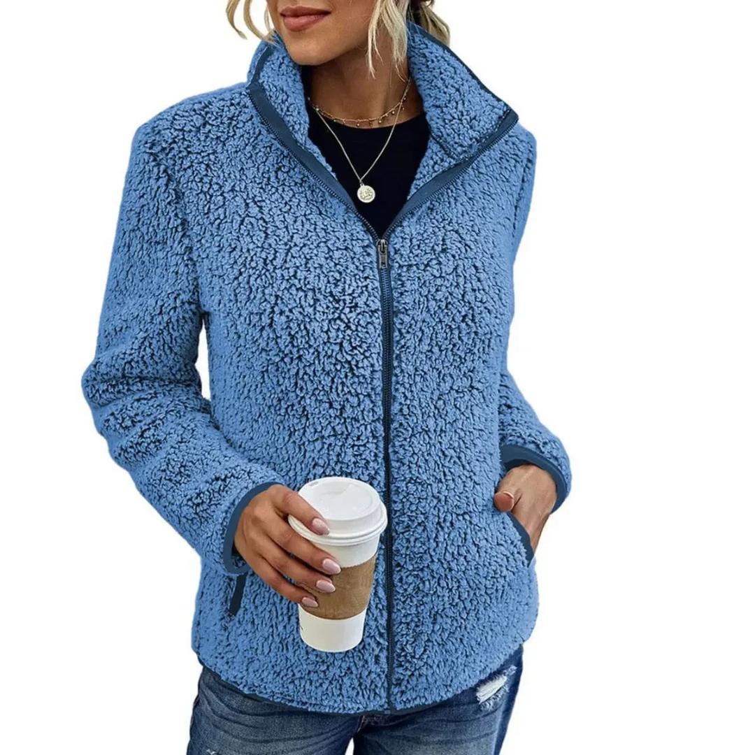 Street-Wave Plush Teddy Jacket For Women With High Collar And Zipper Cozy Warmth