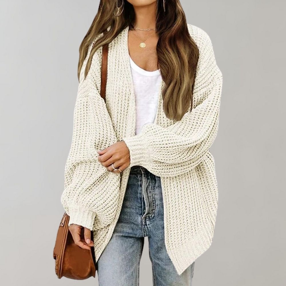 Street-wave Open-Knit Cardigan With Bishop Sleeves For Effortless Everyday Chic Women