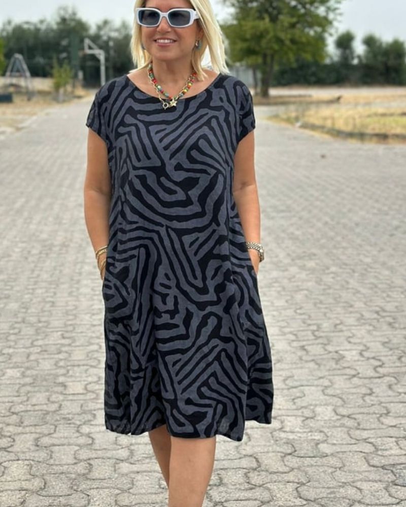 Women's Summer Dress with Round Neck and Printed Design