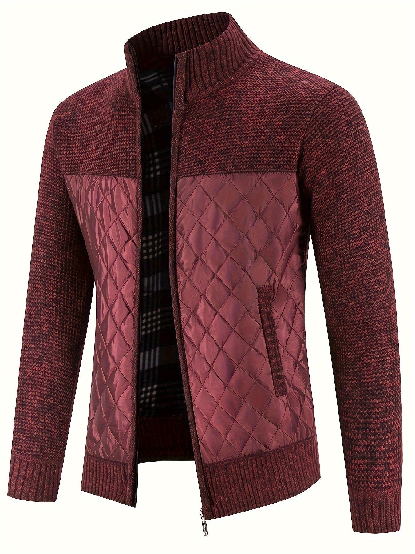 Street-wave Quilted Transition Jacket Burgundy For Men Fashion Forward Urban Style
