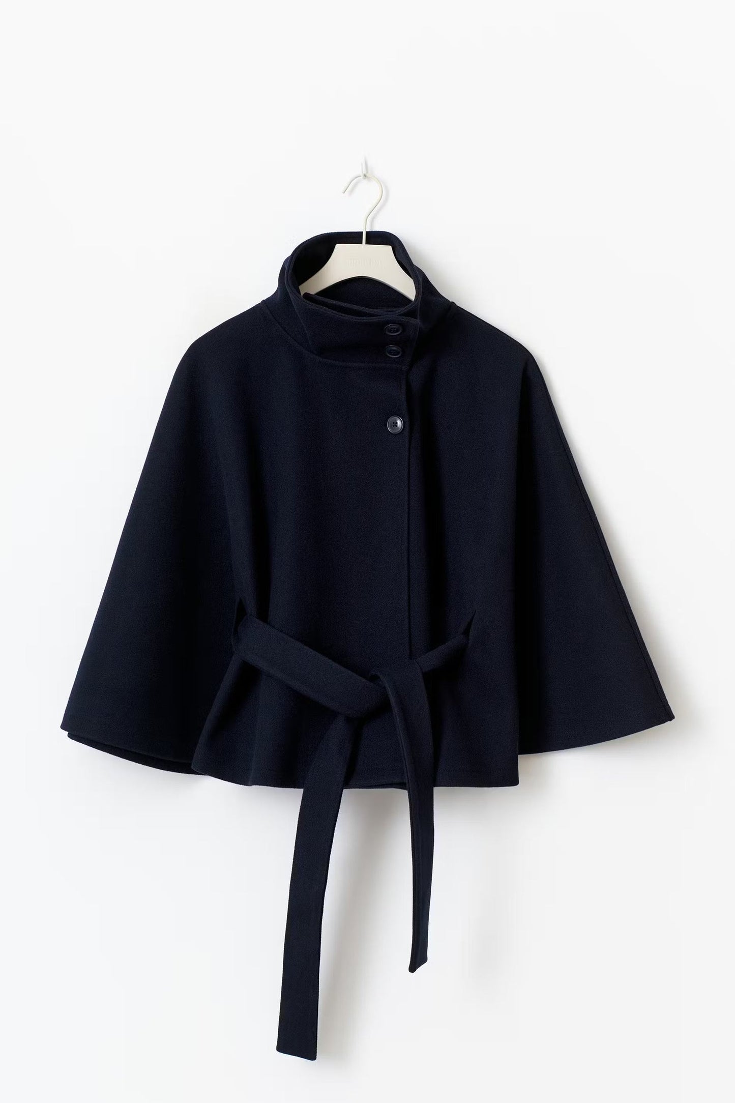 Street-wave High Collar Belted Coat For Women Elegant Minimalist Outerwear With Tailored Fit