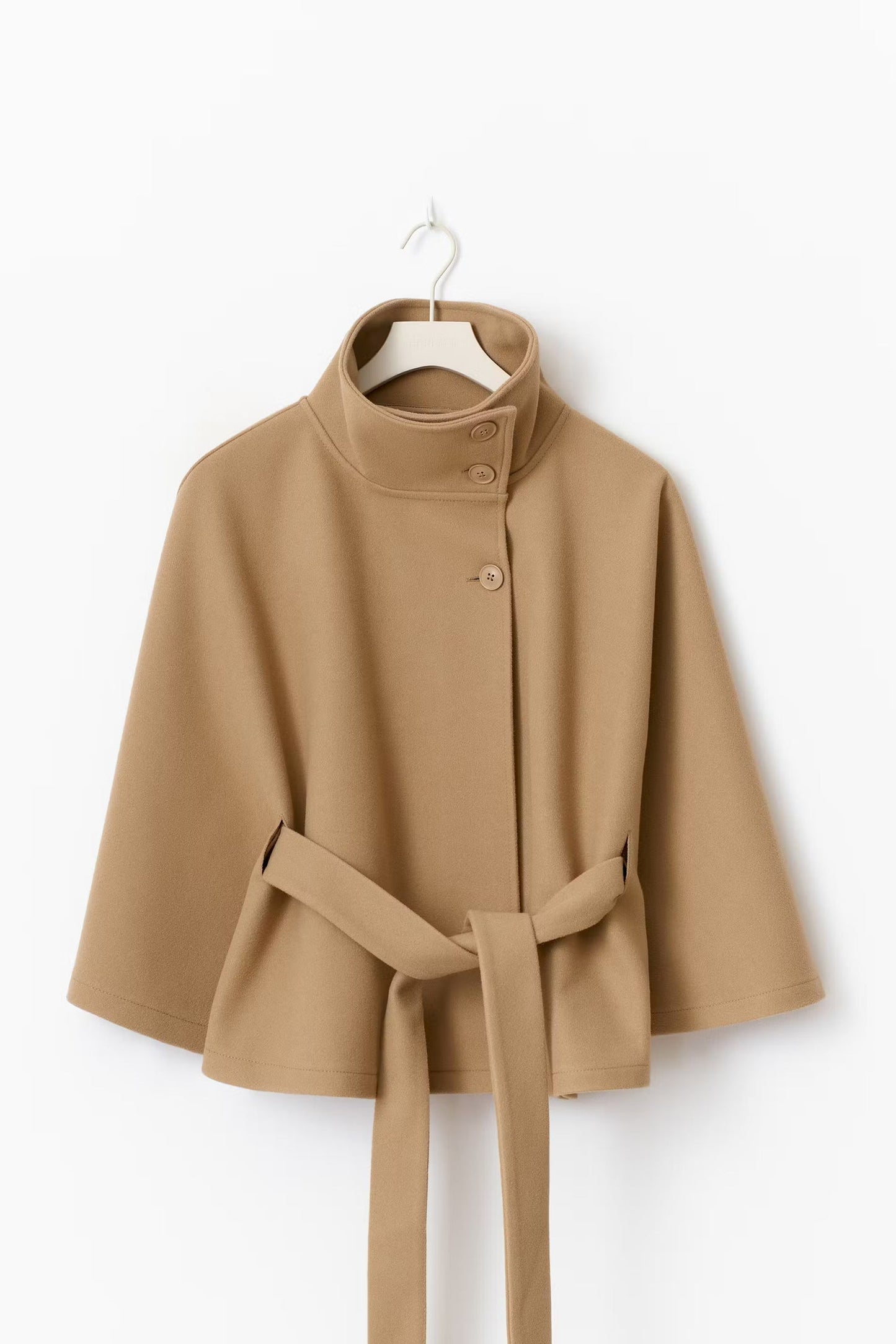 Street-wave High Collar Belted Coat For Women Elegant Minimalist Outerwear With Tailored Fit