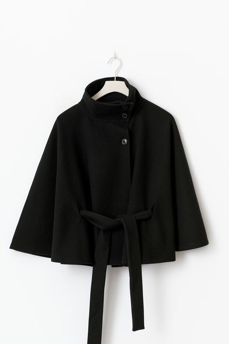Street-wave High Collar Belted Coat For Women Elegant Minimalist Outerwear With Tailored Fit