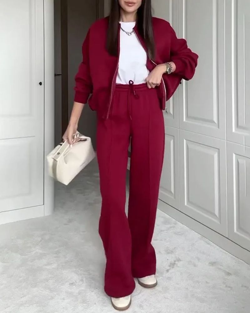 Street-Wave Cozy Zip Two-Piece Set For Women Warm Cozy Loungewear Jacket And Pants