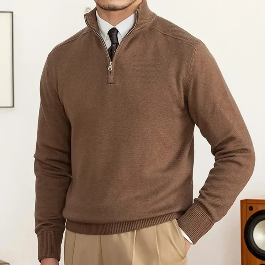 Mens 100 Percent Cotton Half Zip Sweater Regular Fit With Ribbed Edge For Smart Casual Style