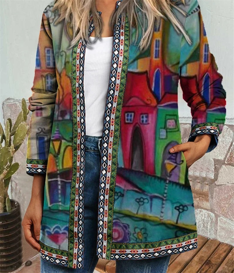 Street-Wave Boho Jacket With Vibrant Colorful Pattern For Women Premium Comfort Fabric