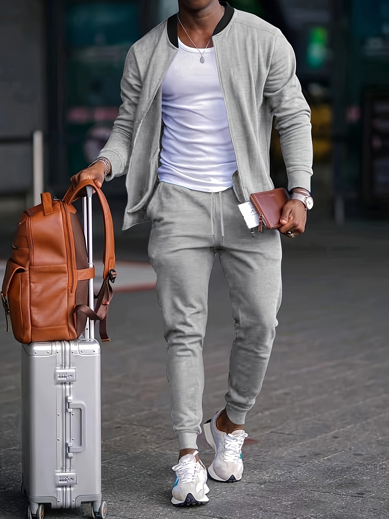 Streetwave Mens Stand Collar Suit Set For Traveling Professionals And Business Comfort Two Piece