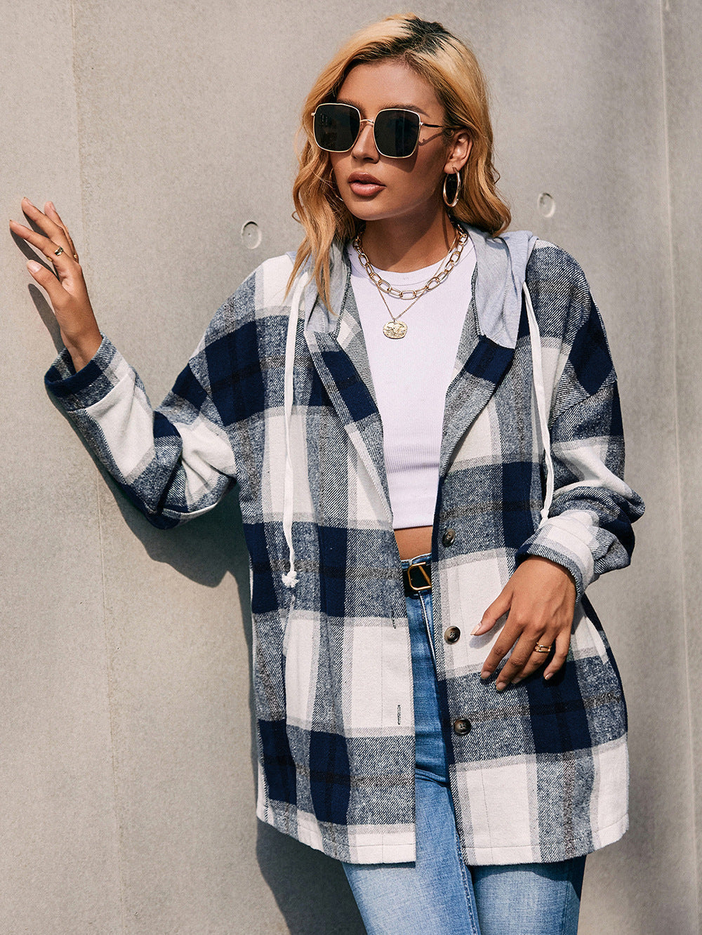 Street-wave Plaid Hoodie Jacket For Casual Streetwear - Cozy Longline Unisex All-Season
