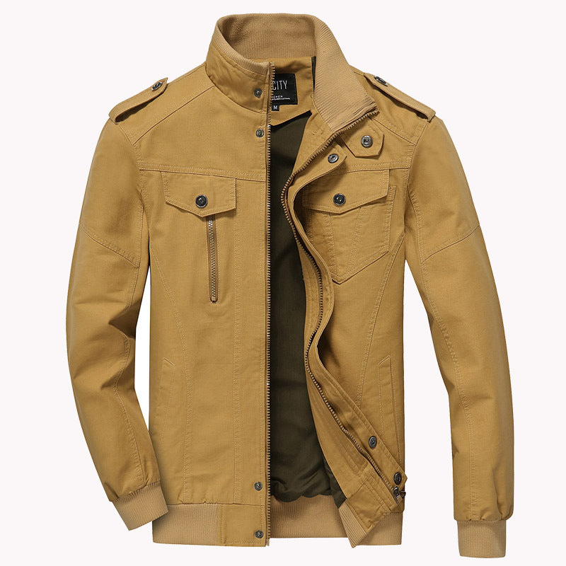 Street Wave Mens Cotton Military Jacket Durable Casual Outerwear With Reinforced Seams And Multiple Pockets
