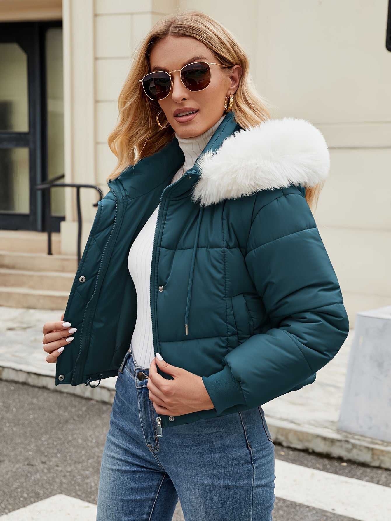 Streetwave Womens Winter Puffer Jacket With Fur Hood For Cold Weather Warmth And Chic Style