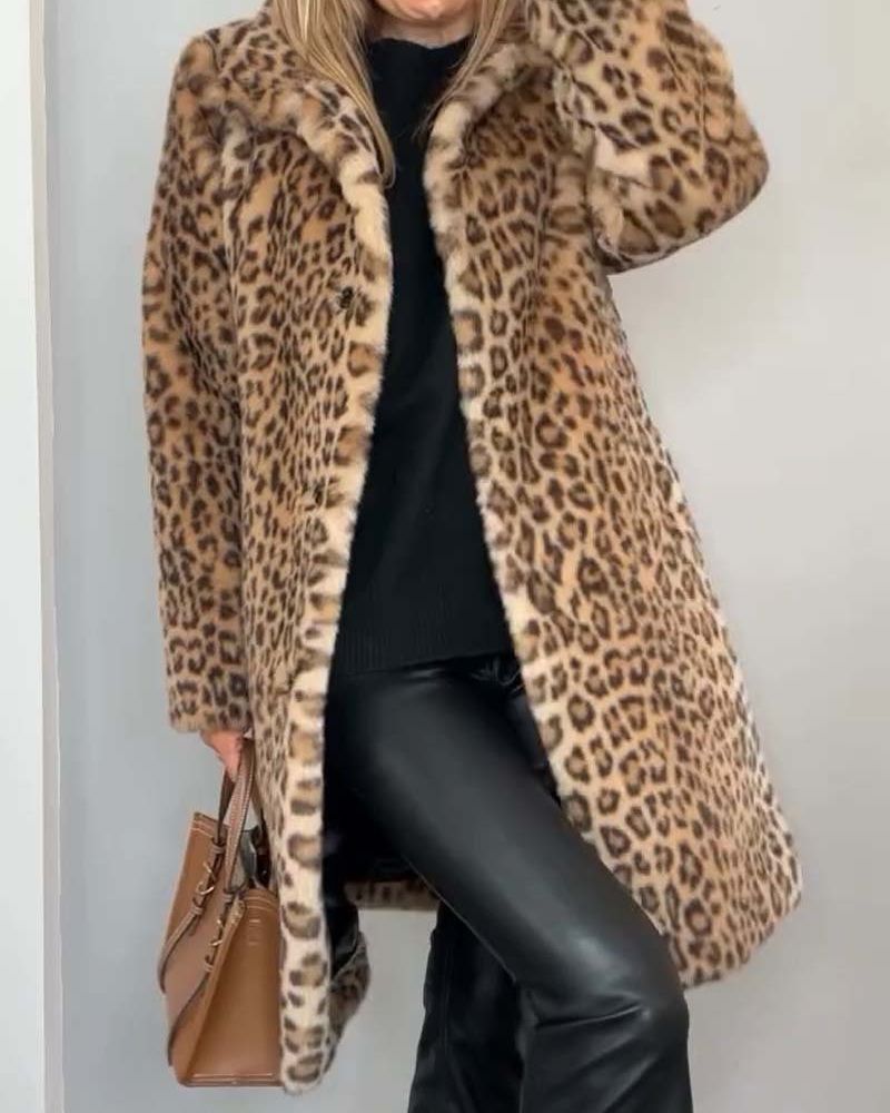 Streetwave Leopard Print Long Coat For Women Warm Cozy Soft Luxurious Timeless Outerwear