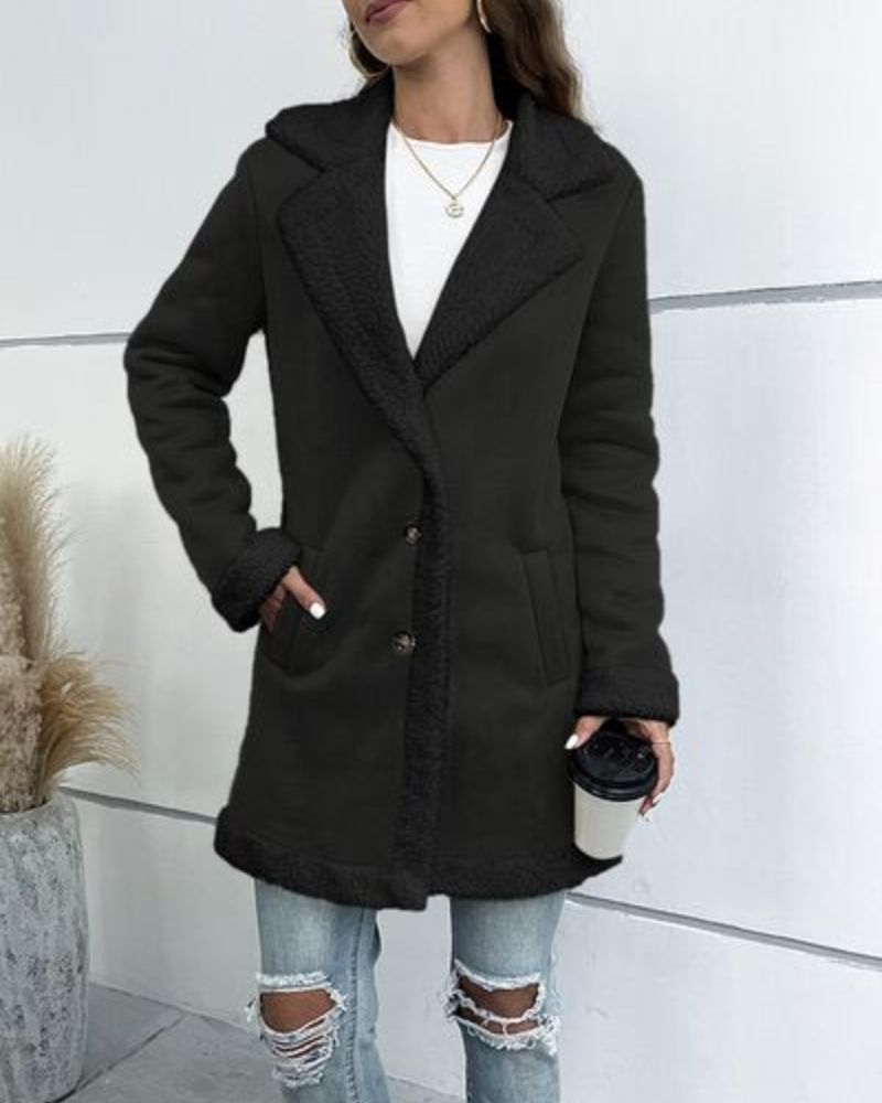 Street-wave Faux Shearling Lapel Coat For Women Warm Camel Button Closure Cozy Long Sleeve Outerwear