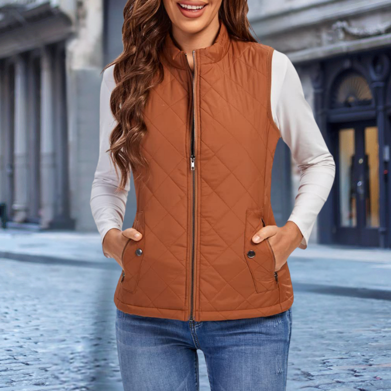 Street-Wave Quilted Jacket For Women With Full Zip Front Warmth And Convenient Pockets For Everyday Wear