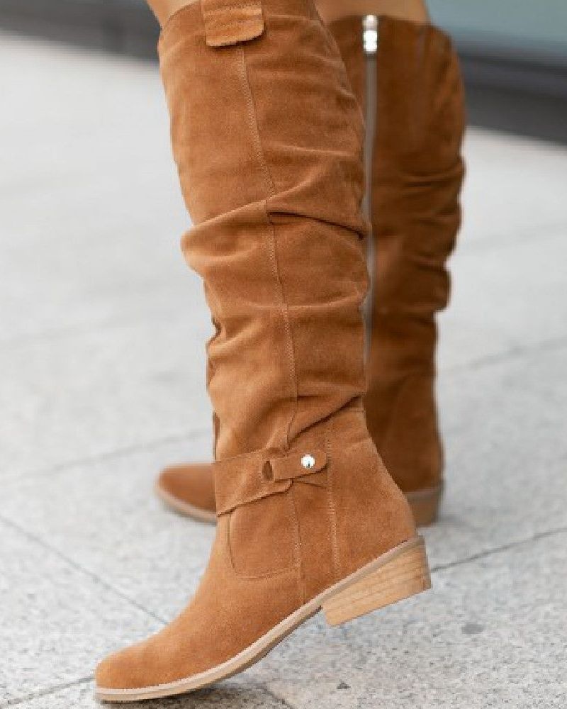 Street-Wave Knee-High Boots Women Warm Stylish Zipper