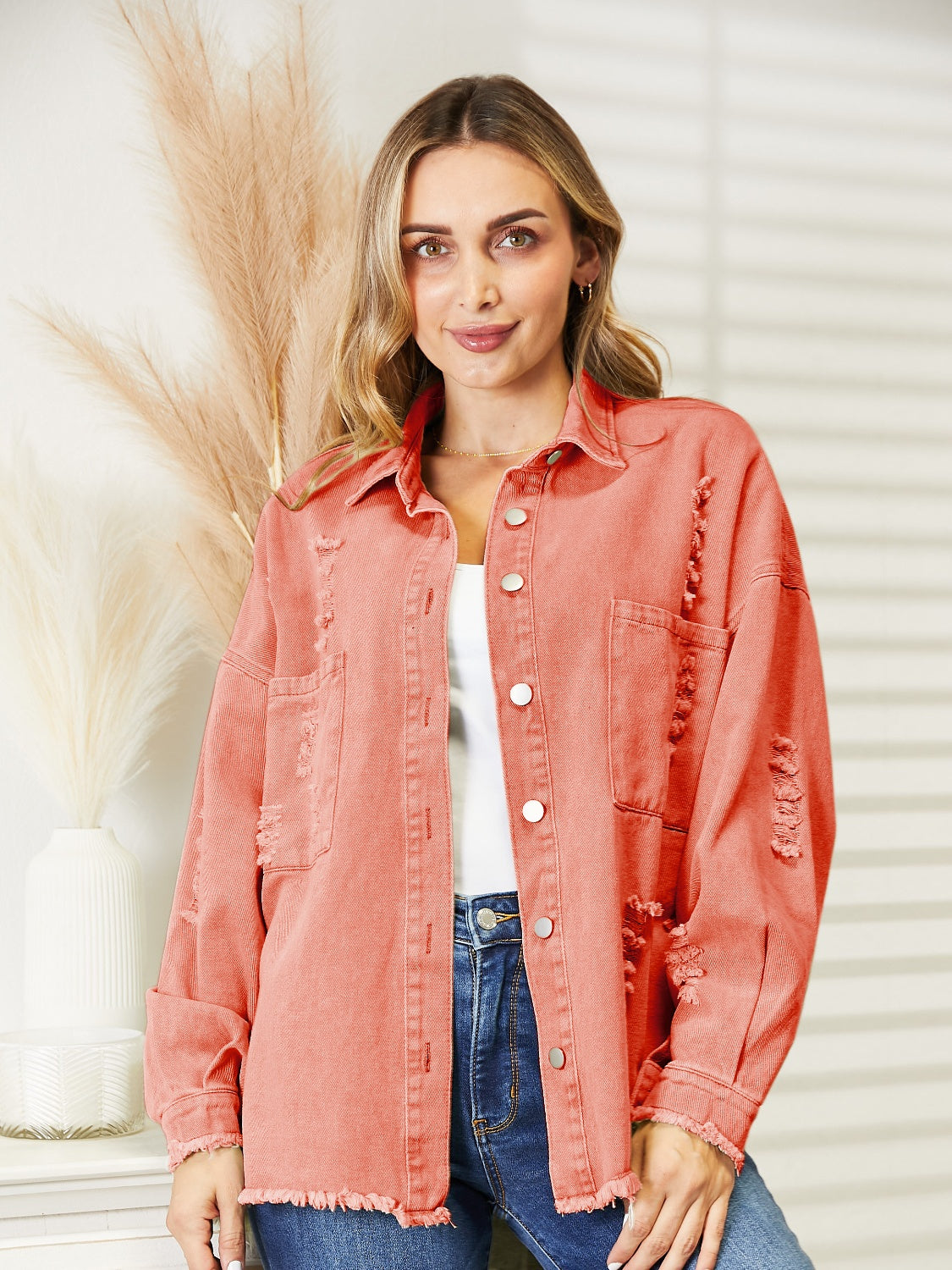 Street-wave Denim Jacket With Frayed Hem, Prewashed Vintage Style For Women Casual Everyday Wear