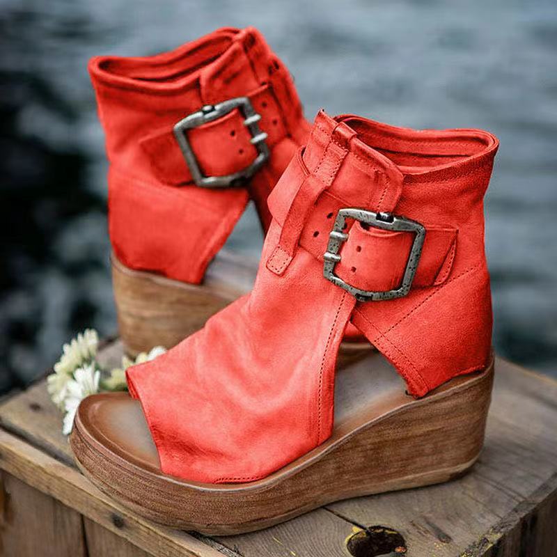 Women's Wedge Sandals with Buckle and Boho Design