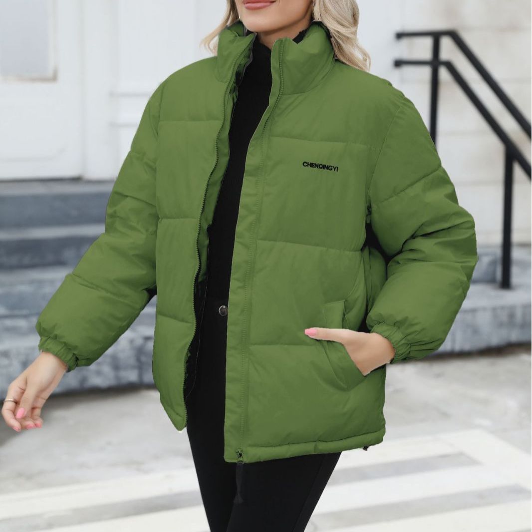 Street-Wave Windproof Cotton Puffer Jacket With Cozy Roll Neck For Cold Weather Outdoors