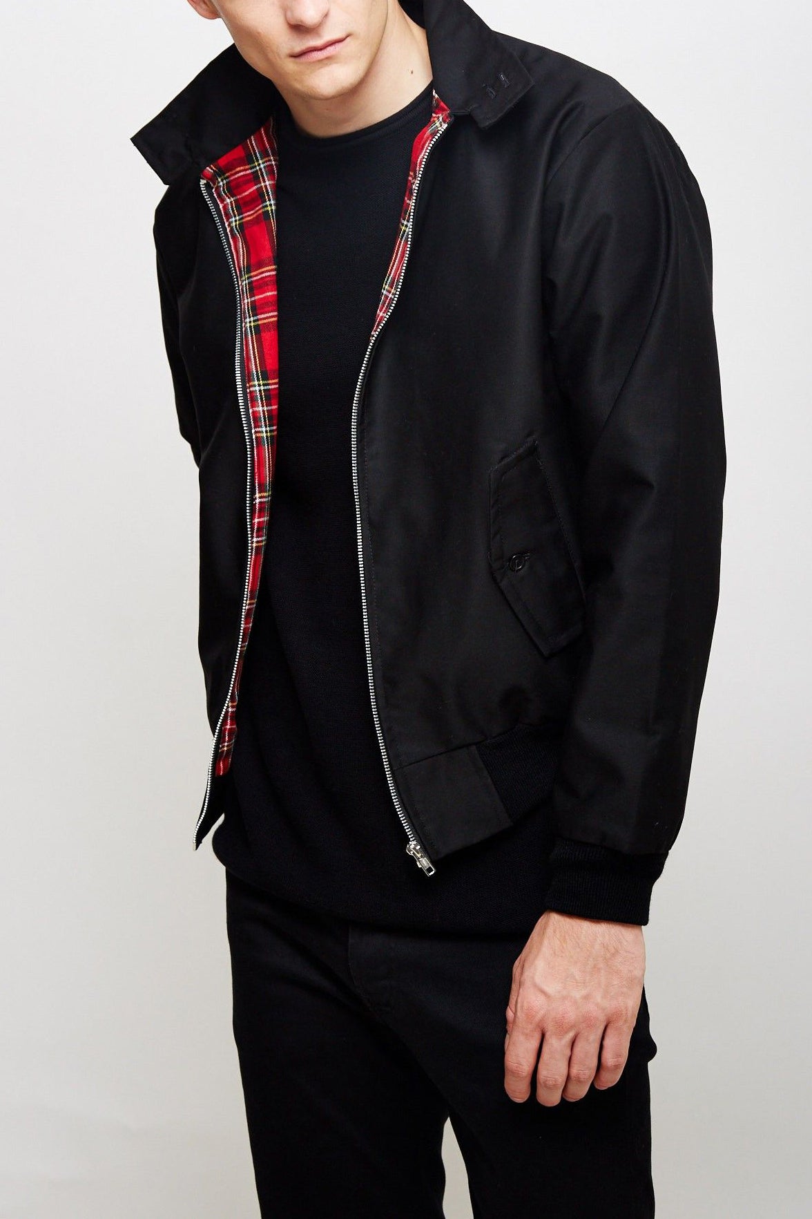 Street Wave Harrington Jacket With Red Plaid Lining Navy For Men Versatile Outerwear