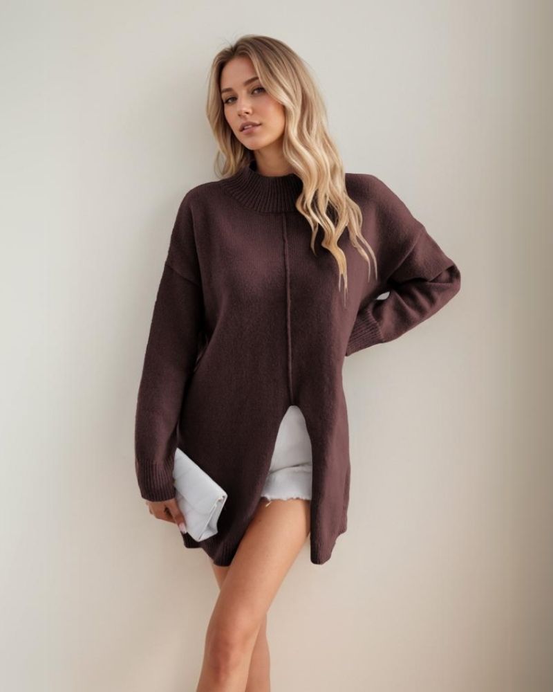 Street-wave Longline Pullover Cozy Minimalist Knit For Women Warmth And Comfort Everyday