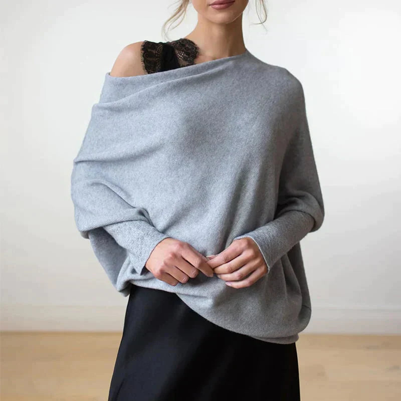 Street-Wave Asymmetrical Draped Sweater For Women With Elegant Versatile Knit For Everyday Wear