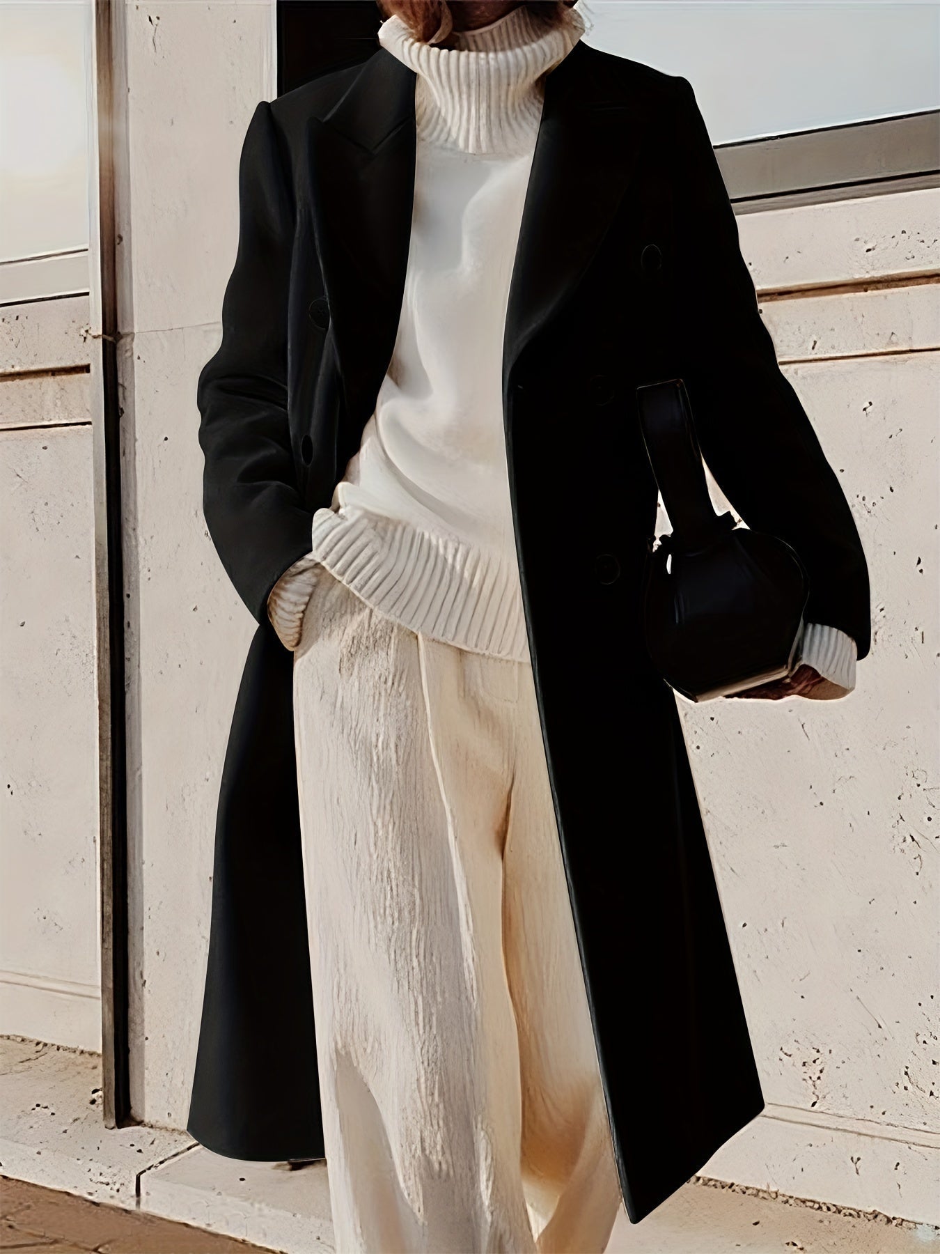 Double Breasted Coat With Lapel Collar Leydora For Women Warm Elegant Winter Outerwear