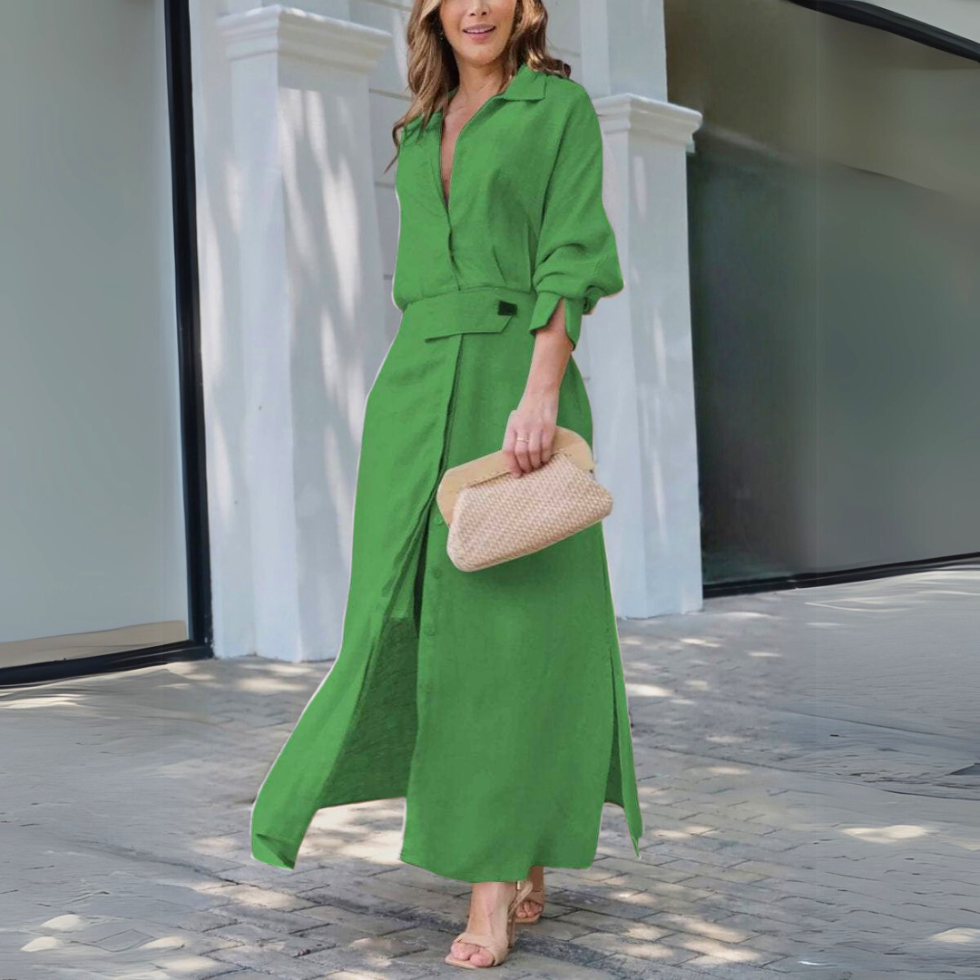Women's V-Neck Maxi Dress with Flowing Design and Versatile Style