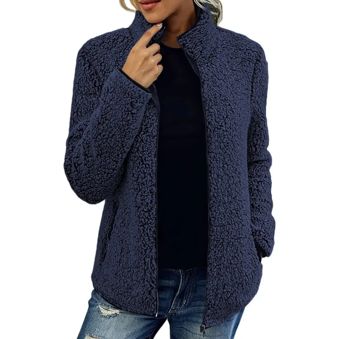 Street-Wave Plush Teddy Jacket For Women With High Collar And Zipper Cozy Warmth