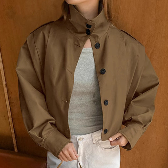 Street Wave Women Short Jacket Liora Minimalist Military Collar Outerwear For Everyday Style