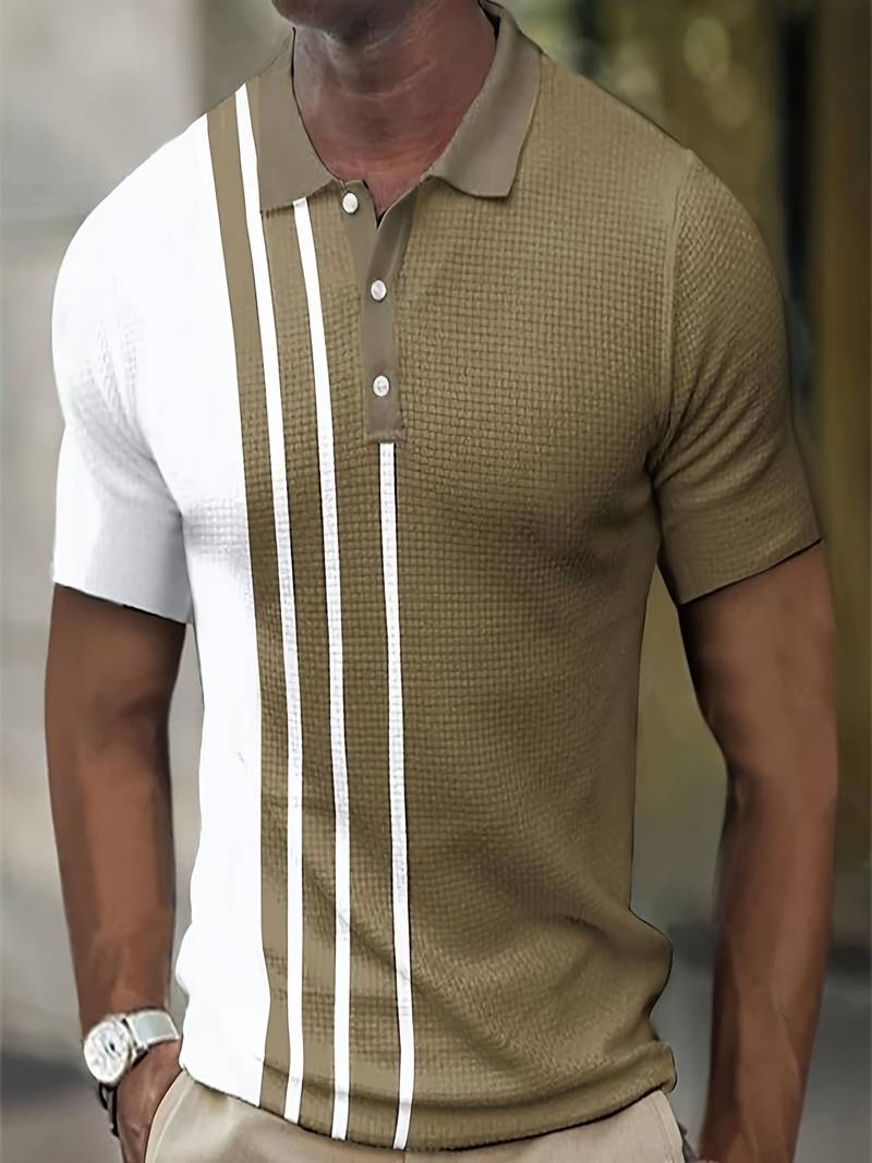 Street Wave Men's Striped Timeless Polo Shirt Breathable Cotton Blend