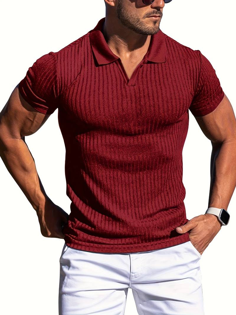 Street-Wave Mens Ribbed Polo Shirt Slim Fit Short Sleeve