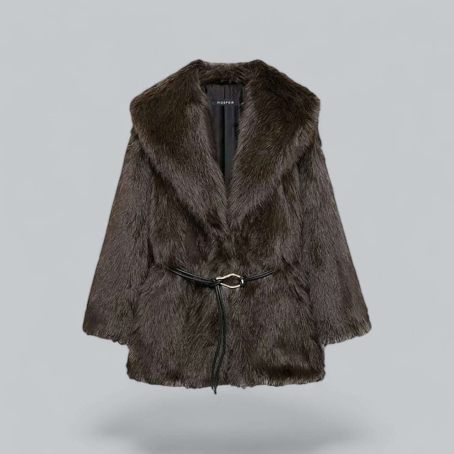 Street-Wave Faux Fur Midi Coat With Belt For Women Luxurious Warmth And Chic Style