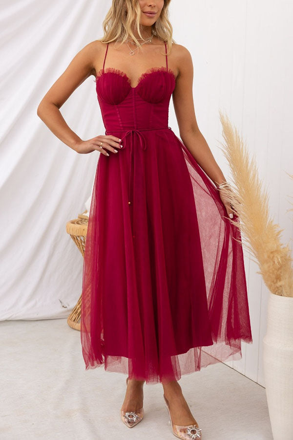 Street Wave Tulle Midi Dress For Women Elegant A Line Silhouette