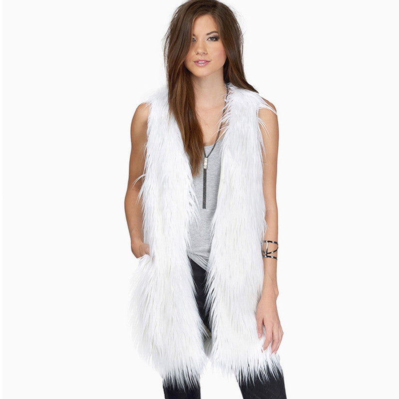 Street-wave Women's Elegant Faux Fur Vest With Side Pockets Casual Fit Chic Winter Layer