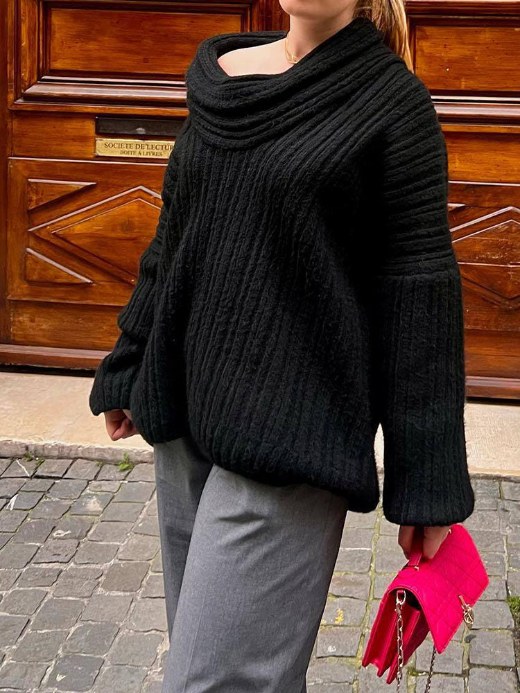 Street-Wave Ribbed Knit Wool Pullover For Women Soft Timeless Elegant Warm Cozy Sweater