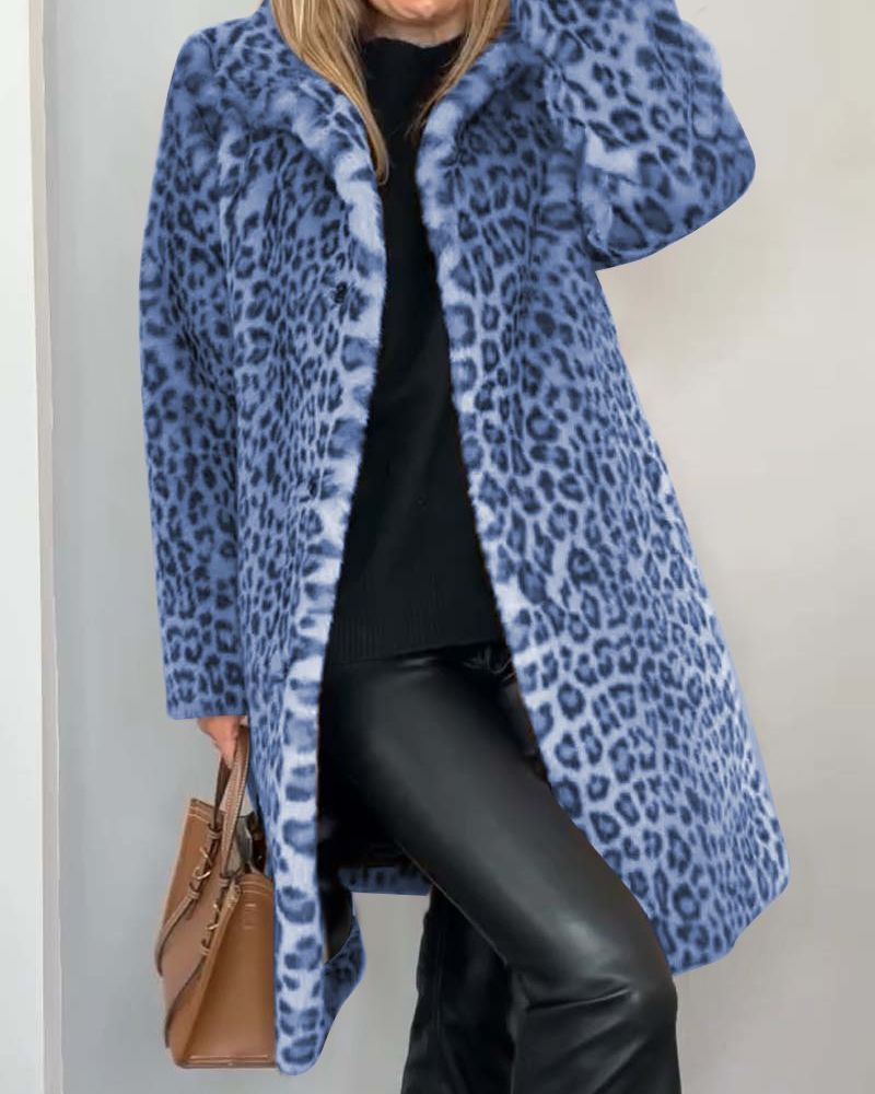 Streetwave Leopard Print Long Coat For Women Warm Cozy Soft Luxurious Timeless Outerwear