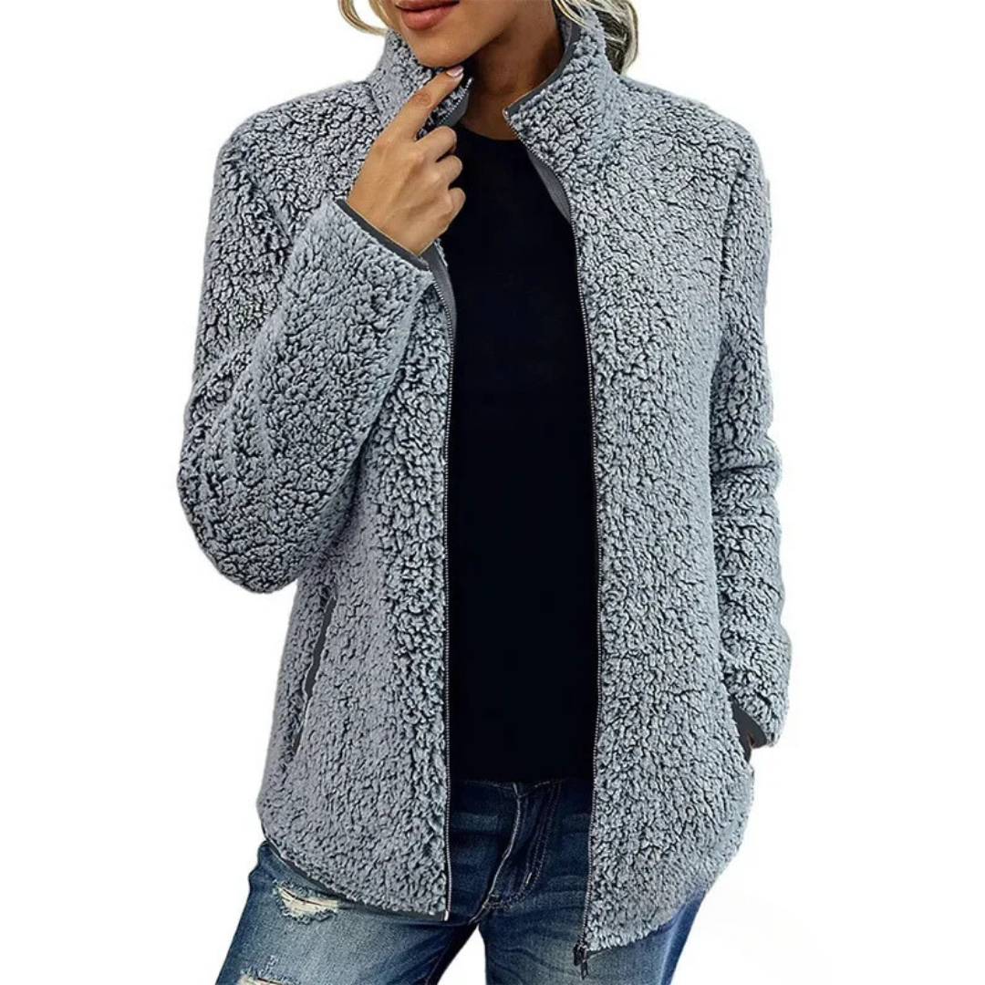 Street-Wave Plush Teddy Jacket For Women With High Collar And Zipper Cozy Warmth
