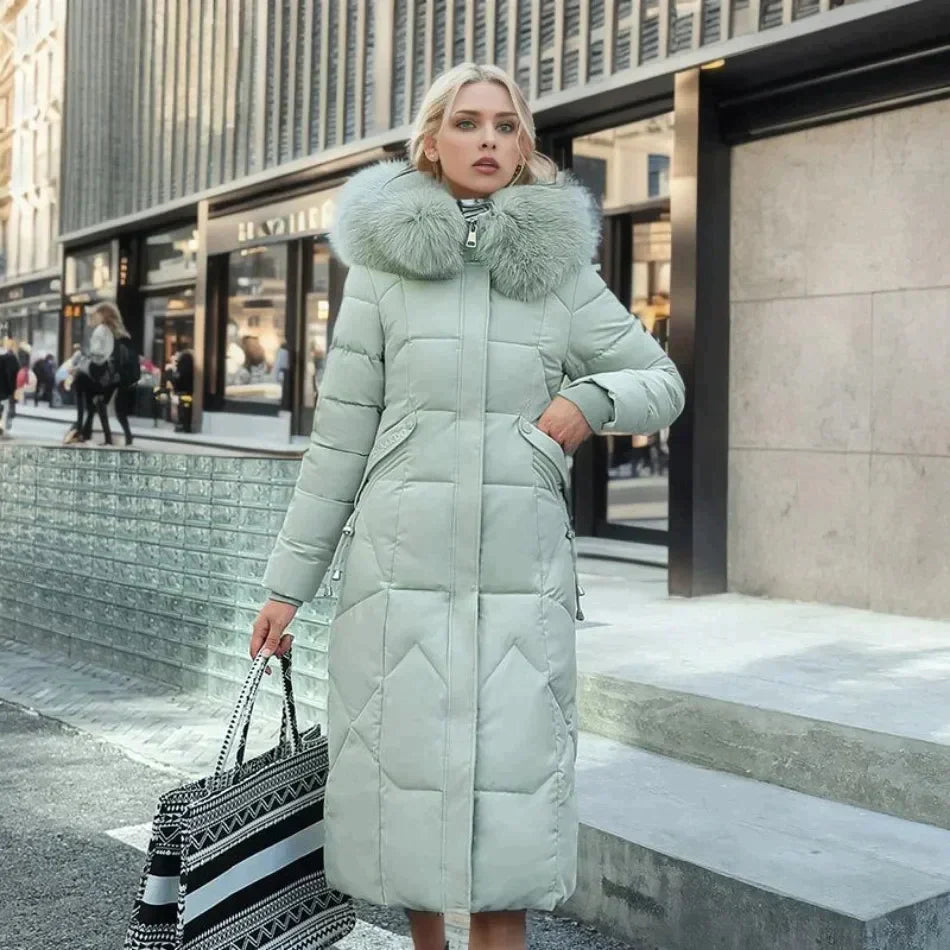 Street-Wave Women's Fleece Jacket With Faux Fur Hood Long Puffer Style Cozy Warmth For Modern Outdoors