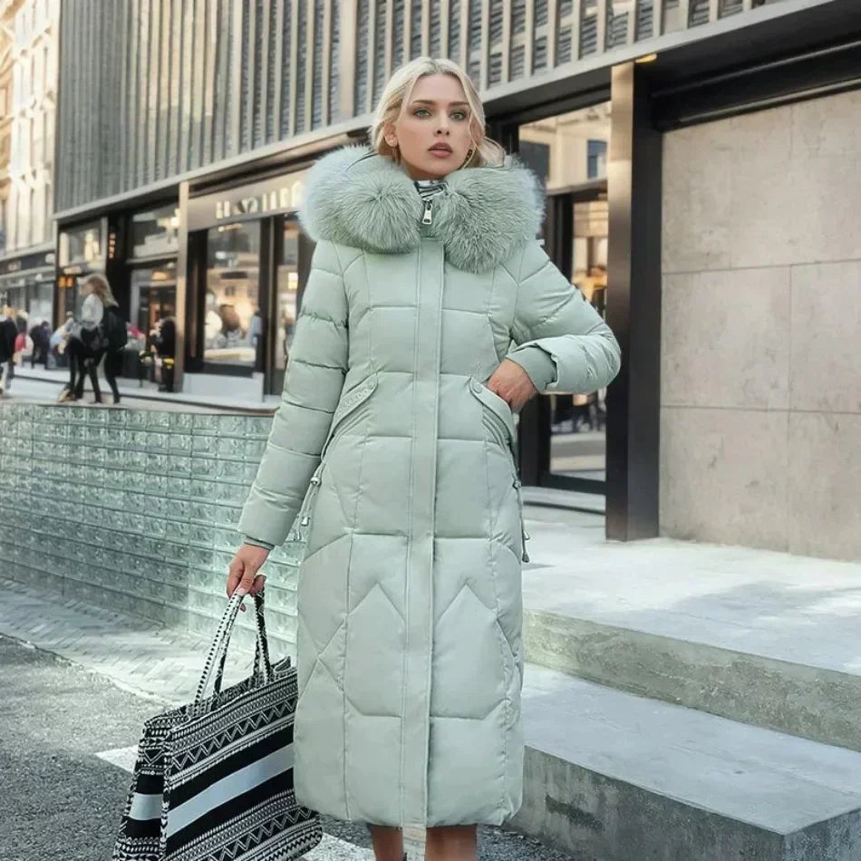 Street-wave Long Winter Coat For Women With Luxe Faux Fur Collar Quilted Puffer Style