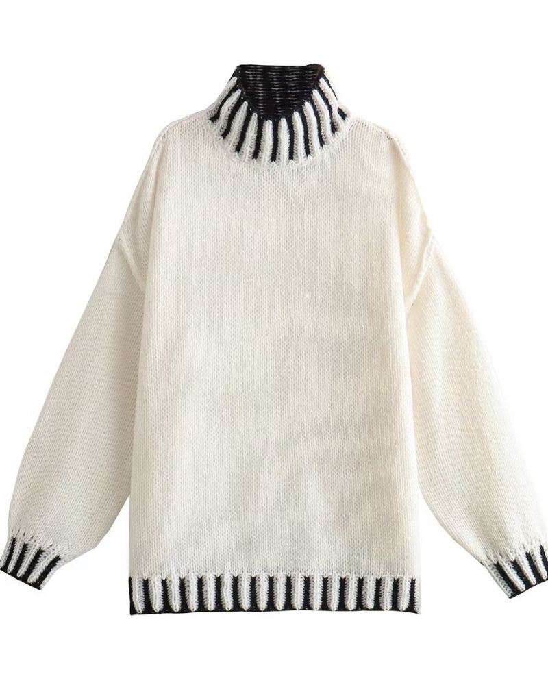 Street-Wave Oversized Turtleneck Knit Sweater For Women Warm Cozy Comfort Fit Luxury Pullover